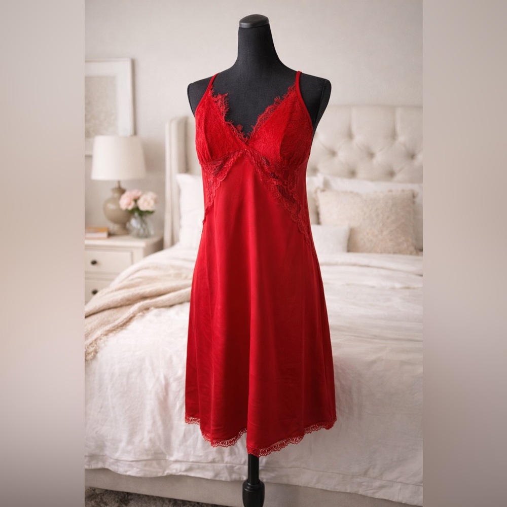 Red Lace Lingerie‎ Slip Dress We Beautiful Queen XL Cami Adjustable Strap NWT